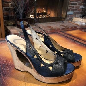 Vintage heels, leather and wood, size 10